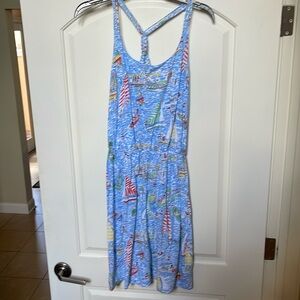 Lilly Pulitzer Blue Backless Dress with Red and Green Sailboat Print